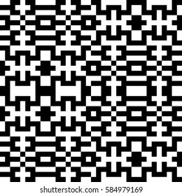 Vector seamless pattern. Decorative element, design template with pixel black and white motifs. Ethnic folk national tracery for fabric swatch. Background, texture with optical illusion effect.