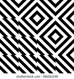 Vector seamless pattern. Decorative element, design template with striped black white diagonal inclined lines. Background, texture with figurative geometry. Moving tiles for card web tile app cover
