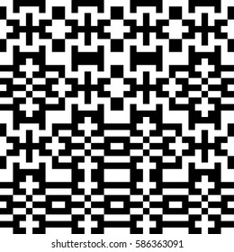 Vector seamless pattern. Decorative element, design template with pixel black and white motifs. Ethnic folk national tracery for fabric swatch. Background, texture with optical illusion effect.