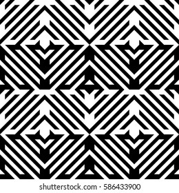 Vector seamless pattern. Decorative element, design template with diagonal striped black and white lines. Background, texture with mechanical geometry. Structural industrial tiles for lattice, grille