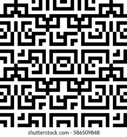 Vector seamless pattern. Decorative element, design template with striped black and white lines and squares. Background, texture with abstract geometry. Structural industrial tiles for parquet swatch