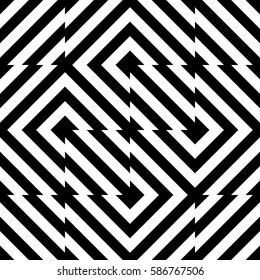 Vector seamless pattern. Decorative element, design template with striped black white diagonal inclined line. Background, texture with optical illusion. Futuristic decoration for card textile parquet