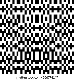 Vector seamless pattern. Decorative element, design template with pixel black and white motifs. Ethnic folk national tracery for fabric swatch. Background, texture with optical illusion effect.