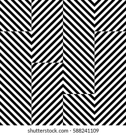 Vector seamless pattern. Decorative element, design template with striped black white diagonal inclined lines. Background, texture by tetris composition. Dynamic tiles for card, app, web cover.