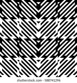 Vector seamless pattern. Decorative element, design template with diagonal striped black and white lines. Background, texture with mechanical geometry. Structural industrial tiles for lattice, grille