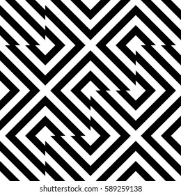 Vector seamless pattern. Decorative element, design template with striped black white diagonal inclined line. Background, texture with optical illusion. Futuristic decoration for card textile parquet