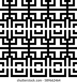 Vector seamless pattern. Decorative element, design template with ethnic black white motifs. Background, texture with traditional handicraft. Fabric tracery swatch for cloth, jersey, plaid, tapestry.