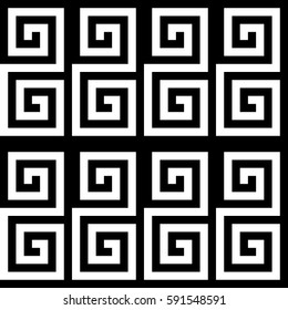 Vector seamless pattern. Decorative element, design template with striped black and white spiral lines. Background, texture with optical illusion effect. Classic ancient tiles for textile and parquet