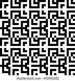 Vector seamless pattern. Decorative element, design template with striped black white lines and squares. Background, texture with abstract geometry. Structural chaotic tiles for card cover wall