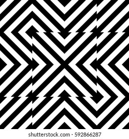 Vector seamless pattern. Decorative element, design template with striped black white diagonal inclined line. Background, texture with optical illusion. Futuristic decoration for card textile parquet