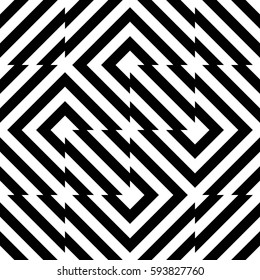 Vector seamless pattern. Decorative element, design template with striped black white diagonal inclined line. Background, texture with optical illusion. Futuristic decoration for card textile parquet