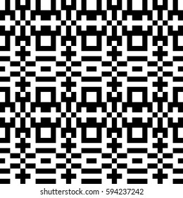 Vector seamless pattern. Decorative element, design template with pixel black and white motifs. Ethnic folk national tracery for fabric swatch. Background, texture with optical illusion effect.