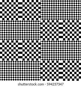 Vector seamless pattern. Decorative element, design template with black white squares and rhombuses. Background, texture with op art effect. Halftone dots for card, tile, web cover, print, badge.