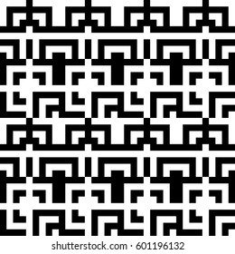 Vector seamless pattern. Decorative element, design template with striped black white lines and squares. Background, texture with abstract geometry. Structural chaotic tiles for card cover wall