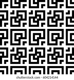 Vector seamless pattern. Decorative element, design template with striped black white lines and squares. Background, texture with abstract geometry. Structural chaotic tiles for card cover wall