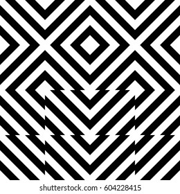 Vector seamless pattern. Decorative element, design template with striped black white diagonal inclined lines. Background, texture with figurative geometry. Moving tiles for card web tile app cover