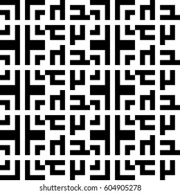 Vector seamless pattern. Decorative element, design template with ethnic black white motifs. Background, texture with traditional handicraft. Fabric tracery swatch for cloth, jersey, plaid, tapestry.