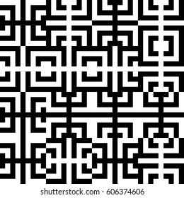 Vector seamless pattern. Decorative element, design template with ethnic black white motifs. Background, texture with traditional handicraft. Fabric tracery swatch for cloth, jersey, plaid, tapestry.