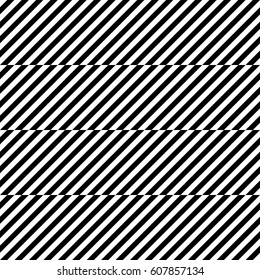 Vector seamless pattern. Decorative element, design template with striped black white diagonal inclined lines. Background, texture with figurative geometry. Dynamic tiles for card, app, web cover.