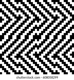 Vector seamless pattern. Decorative element, design template with black white diagonal zigzag line. Background, optical art texture with knitted woolen handicraft. Fabric, textile, tracery, swatch.