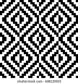 Vector seamless pattern. Decorative element, design template with black white diagonal zigzag line. Background, optical art texture with knitted woolen handicraft. Fabric, textile, tracery, swatch.