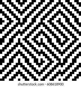Vector seamless pattern. Decorative element, design template with black white diagonal zigzag line. Background, optical art texture with knitted woolen handicraft. Fabric, textile, tracery, swatch.