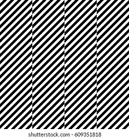 Vector seamless pattern. Decorative element, design template with striped black white diagonal inclined lines. Background, texture with figurative geometry. Dynamic tiles for card, app, web cover.