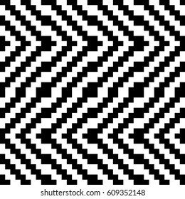 Vector seamless pattern. Decorative element, design template with black white diagonal zigzag line. Background, optical art texture with knitted woolen handicraft. Fabric, textile, tracery, swatch.