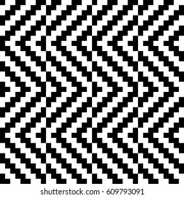 Vector seamless pattern. Decorative element, design template with black white diagonal zigzag line. Background, optical art texture with knitted woolen handicraft. Fabric, textile, tracery, swatch.