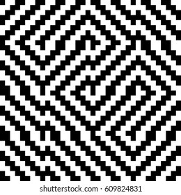 Vector seamless pattern. Decorative element, design template with black white diagonal zigzag line. Background, optical art texture with knitted woolen handicraft. Fabric, textile, tracery, swatch.