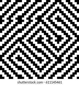 Vector seamless pattern. Decorative element, design template with black white diagonal zigzag line. Background, optical art texture with knitted woolen handicraft. Fabric, textile, tracery, swatch.