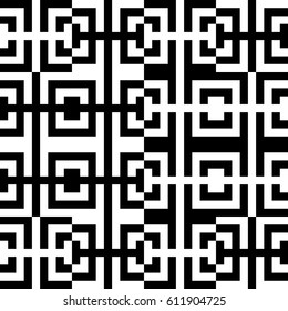 Vector seamless pattern. Decorative element, design template with ethnic black white motifs. Background, texture with traditional handicraft. Fabric tracery swatch for cloth, jersey, plaid, tapestry.