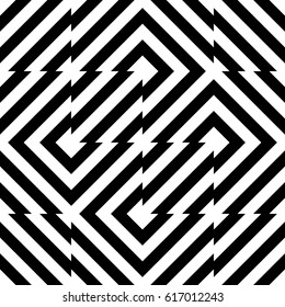 Vector seamless pattern. Decorative element, design template with striped black white diagonal inclined line. Background, texture with optical illusion. Futuristic decoration for card textile parquet