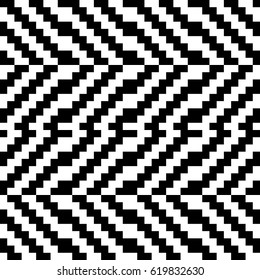 Vector seamless pattern. Decorative element, design template with black white diagonal zigzag line. Background, optical art texture with knitted woolen handicraft. Fabric, textile, tracery, swatch.