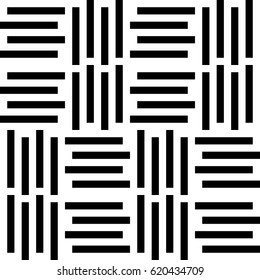 Vector seamless pattern. Decorative element, modern design template with striped curling black white lines. Background, texture with optical illusion. Checkered decoration in op art style.