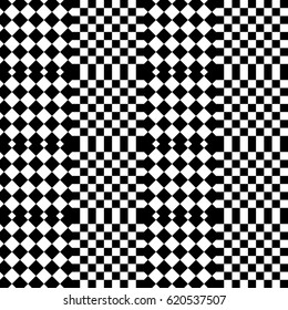 Vector seamless pattern. Decorative element, design template with black white squares and rhombuses. Background, texture with optical illusion effect. Fabric textile tartan in op art style.