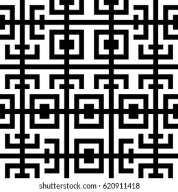 Vector seamless pattern. Decorative element, design template with ethnic black white motifs. Background, texture with traditional handicraft. Fabric tracery swatch for cloth, jersey, plaid, tapestry.