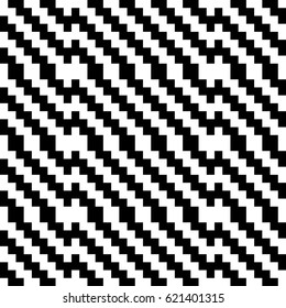 Vector seamless pattern. Decorative element, design template with black white diagonal zigzag line. Background, optical art texture with knitted woolen handicraft. Fabric, textile, tracery, swatch.