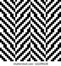 Vector seamless pattern. Decorative element, design template with black white diagonal zigzag line. Background, optical art texture with knitted woolen handicraft. Fabric, textile, tracery, swatch.