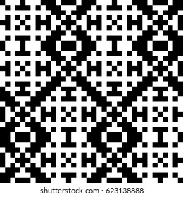 Vector seamless pattern. Decorative element, design template with ethnic black white motifs. Background, texture with traditional handicraft. Fabric tracery swatch for cloth, jersey, plaid, tapestry.
