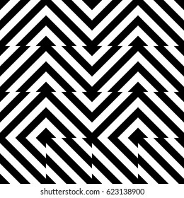 Vector seamless pattern. Decorative element, design template with striped black white diagonal inclined line. Background, texture with optical illusion. Futuristic decoration for card textile parquet