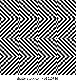 Vector seamless pattern. Decorative element, design template with striped black white diagonal inclined lines. Background, texture with figurative geometry. Dynamic tiles for card, app, web cover.