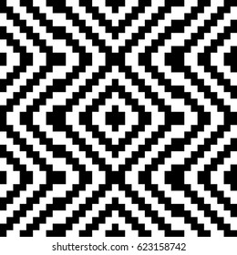 Vector seamless pattern. Decorative element, design template with black white diagonal zigzag line. Background, optical art texture with knitted woolen handicraft. Fabric, textile, tracery, swatch.