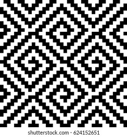 Vector seamless pattern. Decorative element, design template with black white diagonal zigzag line. Background, optical art texture with knitted woolen handicraft. Fabric, textile, tracery, swatch.