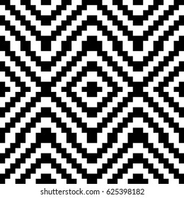 Vector seamless pattern. Decorative element, design template with black white diagonal zigzag line. Background, optical art texture with knitted woolen handicraft. Fabric, textile, tracery, swatch.