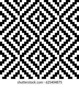 Vector seamless pattern. Decorative element, design template with black white diagonal zigzag line. Background, optical art texture with knitted woolen handicraft. Fabric, textile, tracery, swatch.