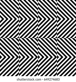 Vector seamless pattern. Decorative element, design template with striped black white diagonal inclined lines. Background, texture with figurative geometry. Dynamic tiles for card, app, web cover.