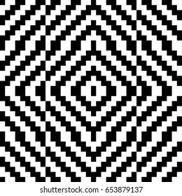 Vector seamless pattern. Decorative element, design template with black white diagonal zigzag line. Background, optical art texture with knitted woolen handicraft. Fabric, textile, tracery, swatch.