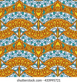 Vector seamless pattern with decorative elements. Geometric colorful pattern for printing