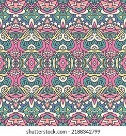 Vector seamless pattern decorative embroidery colorful ethnic tribal geometric psychedelic mexican print